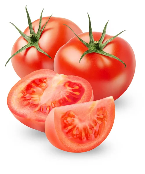 Reife Rote Tomaten Ganz Und Auf Weißem Hintergrund Geschnitten — Stockfoto