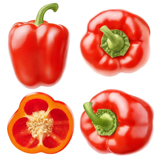 Ripe Red Peppers Whole Cut White Background — Stock Photo, Image
