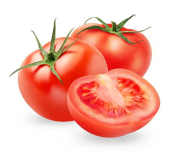 Reife Rote Tomaten Ganz Und Auf Weißem Hintergrund Geschnitten — Stockfoto
