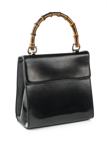 Black Leather Handbag Isolated White Background — Stock Photo, Image