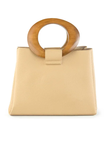 Beige Weibliche Lederhandtasche Isoliert Auf Weißem Hintergrund — Stockfoto