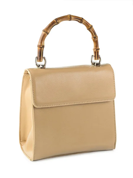 Beige Female Leather Handbag Isolated White Background — Stock Photo, Image