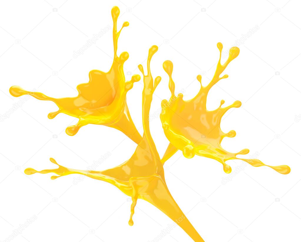An orange splash. concept of orange with juice, isolated on white background. Clipping path.