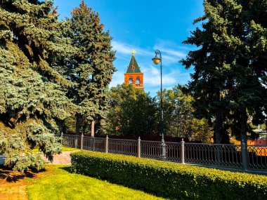 Moskova Kremlin bahçelerinde renkli çiçekler. Moskova, Rusya.