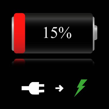 Şarjı bitmiş bir telefon bataryasının gerçekçi bir işareti,% 15.
