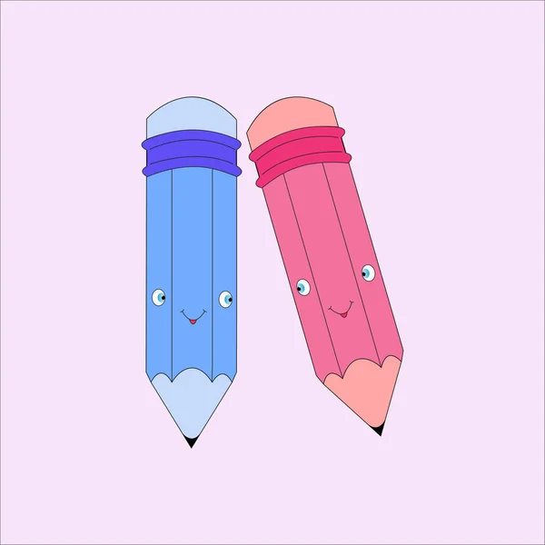 Два веселых разноцветных карандаша — стоковый вектор