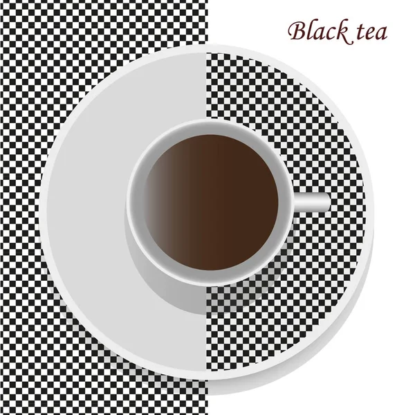 チェスボードの背景に紅茶とカップ — ストックベクタ