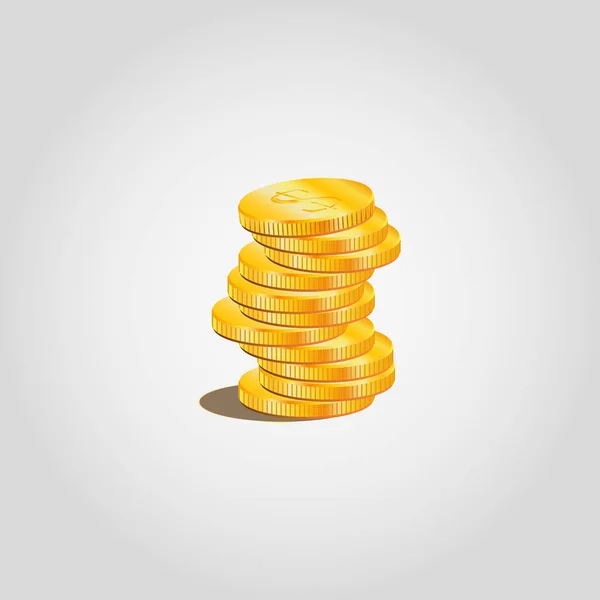 Montaña de monedas de oro con sombra — Vector de stock