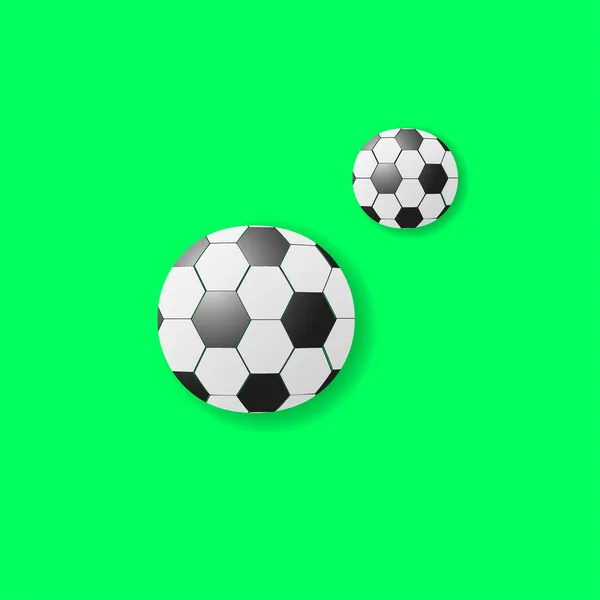 Pelotas de fútbol sobre un fondo verde — Vector de stock