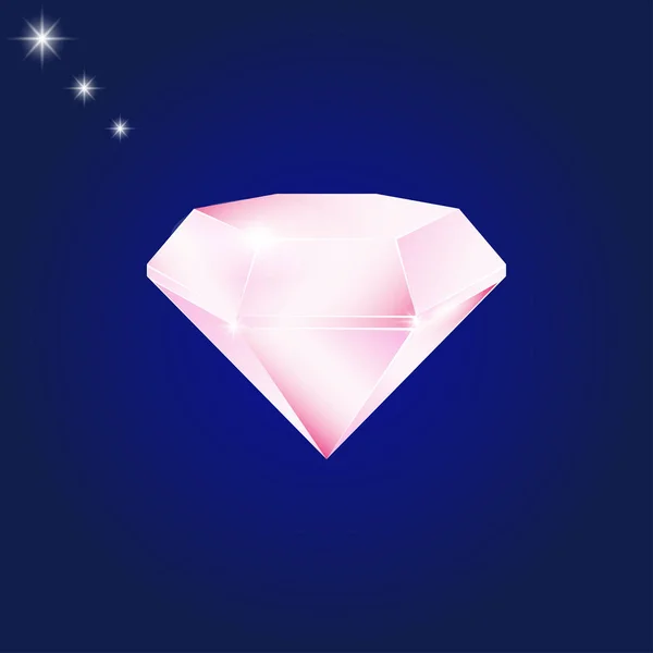 Diamante rosa brilhante sobre um fundo azul escuro — Vetor de Stock