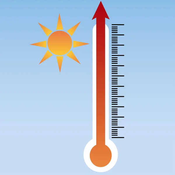 Термометр горячей температуры с рисунком солнца . — стоковый вектор