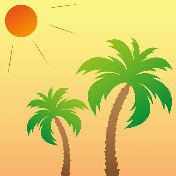 Twee palmbomen onder de zon — Stockvector