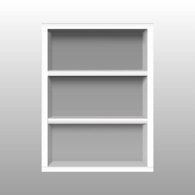 Gri arka planlı duvarda açık raf