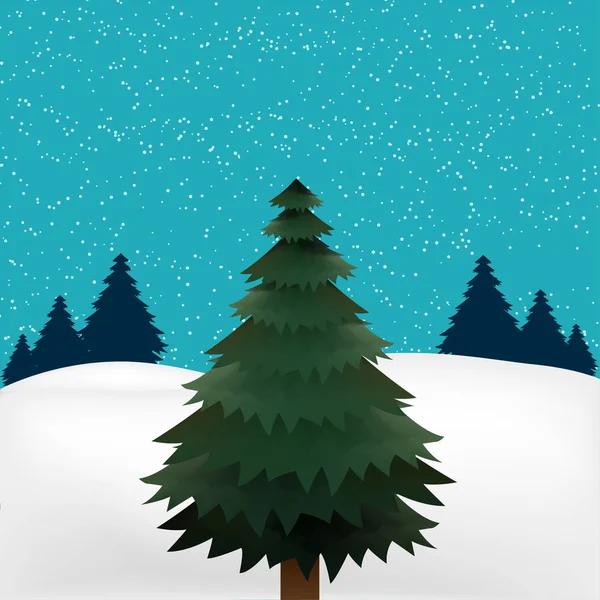 Рождественская елка в снегу. Новогодняя открытка — стоковый вектор