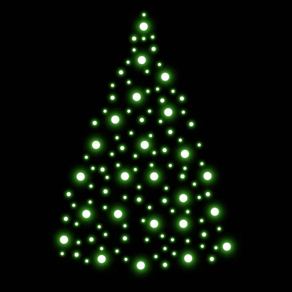 Weihnachtsbaum aus leuchtenden Lichtern auf schwarzem Hintergrund — Stockvektor