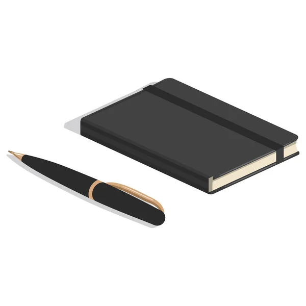 Svart notisbok og penn – stockvektor