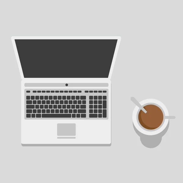 Laptop auf dem Tisch und eine Tasse Kaffee — Stockvektor