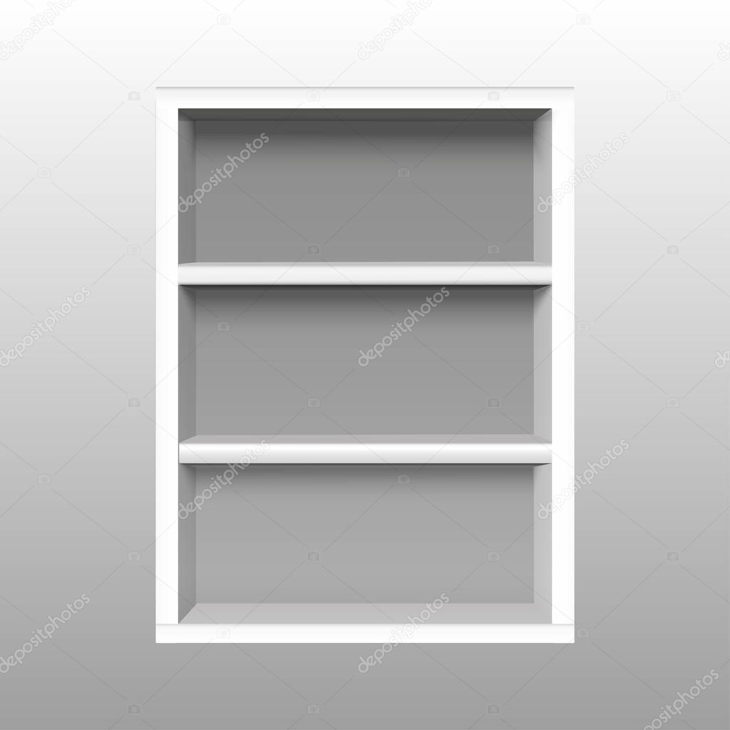 Open shelf on wall with gray background