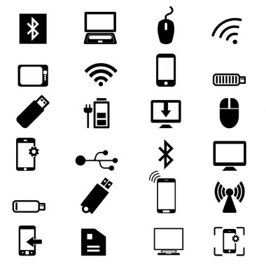 Beyaz arka planda ayarlanan teknoloji simgeleri