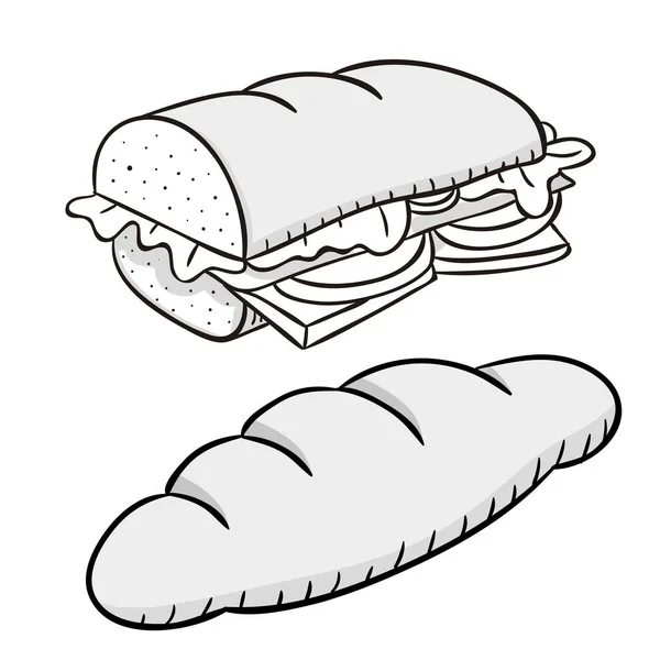 Long loaf and sandwich — Stock Vector