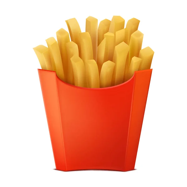 Dibujo realista papas fritas en la caja — Vector de stock