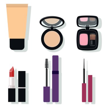 Makyaj kiti. Temel, toz, allık, ruj, maskara ve eyeliner