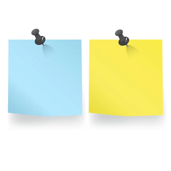 Žlutý a modrý list připojený na připínáčku — Stockový vektor