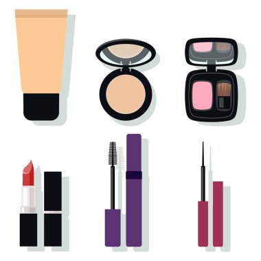 Makyaj kiti. Temel, toz, allık, ruj, maskara ve eyeliner