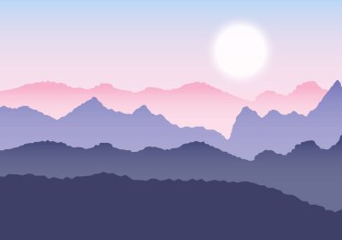 Dağ manzaralı manzara pembe günbatımı