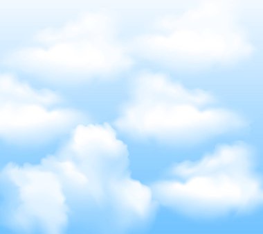 Bulutlarla gerçekçi mavi gökyüzü. Vektör çizimi