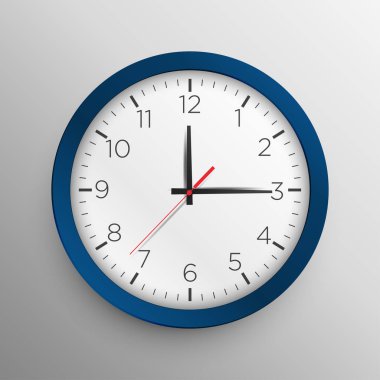 Gri arka planda gerçekçi mavi duvar saati