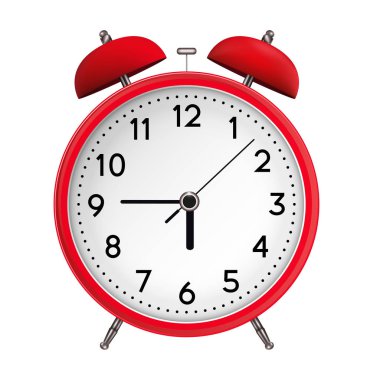 Gerçekçi kırmızı çalar saat bacaklar ve beyaz arka plan üzerinde