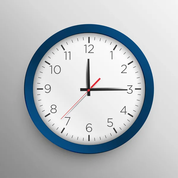 Realistische blaue Wanduhr auf grauem Hintergrund — Stockvektor