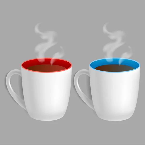 お茶の2つの現実的なマグカップ:青と赤 — ストックベクタ