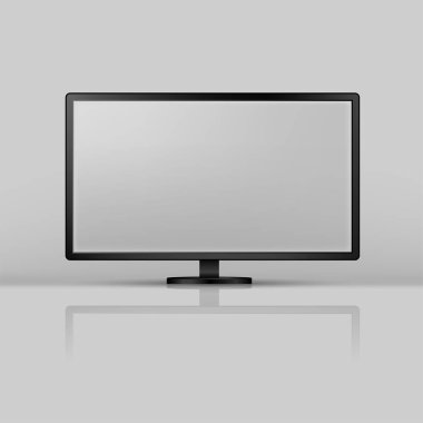 Gri arka planda gerçekçi modern masaüstü bilgisayar.