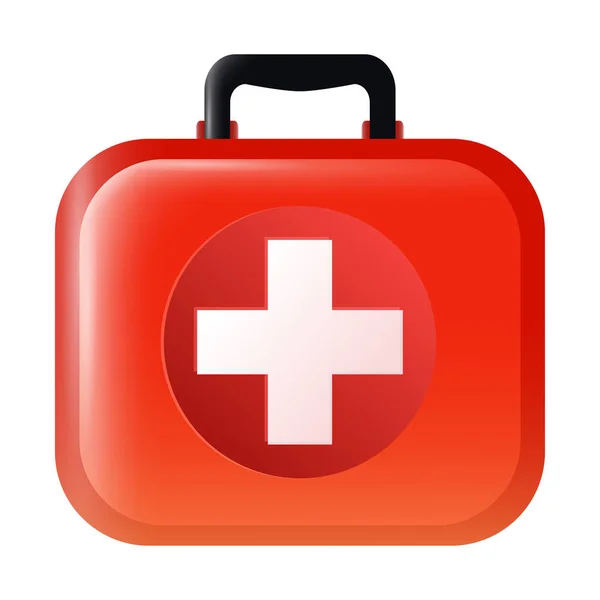 白い十字が付いている現実的な赤い応急処置キット — ストックベクタ