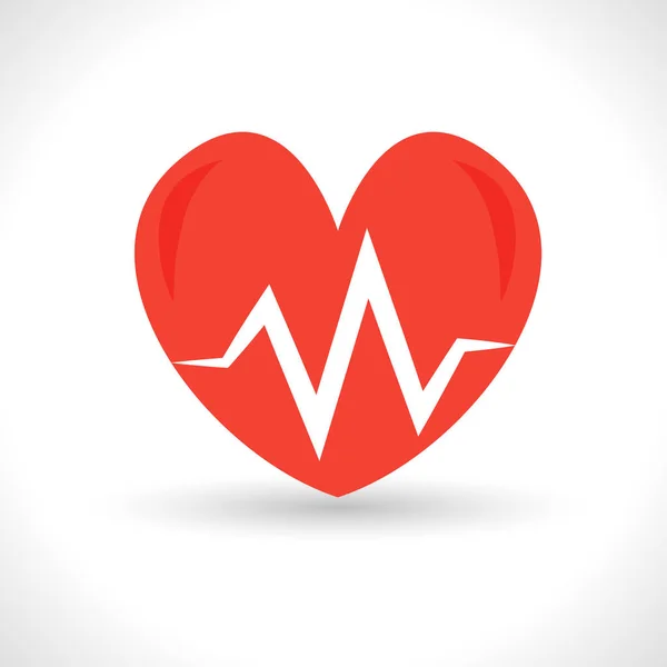 Corazón con cardiograma con sombra sobre fondo blanco — Vector de stock