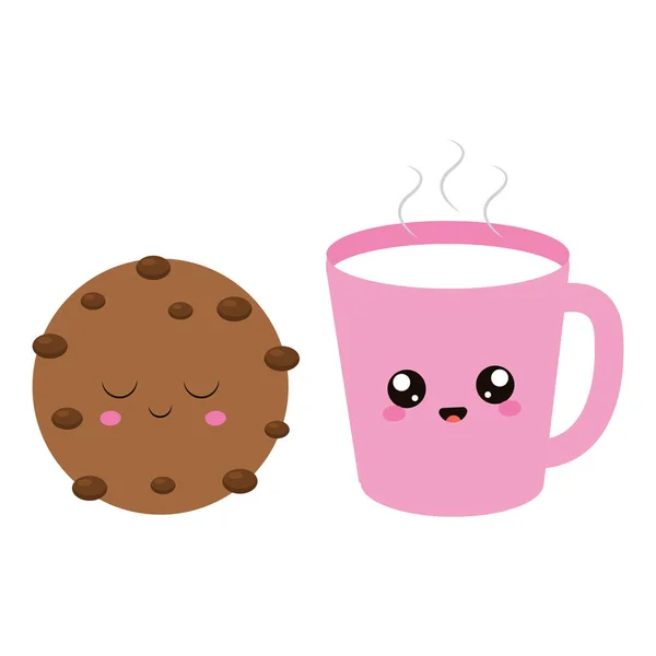 甘い笑顔のマグカップとチョコチップクッキー — ストックベクタ