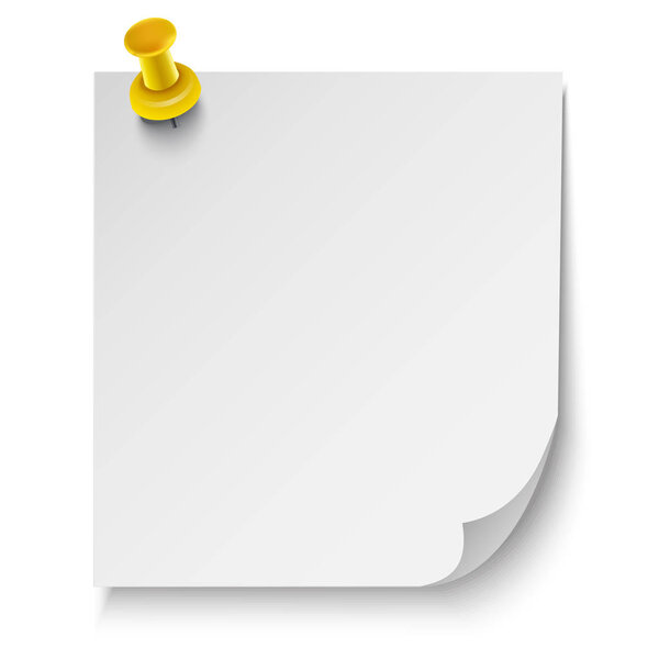 Realistic white sheet with a clerical yellow button and shadow