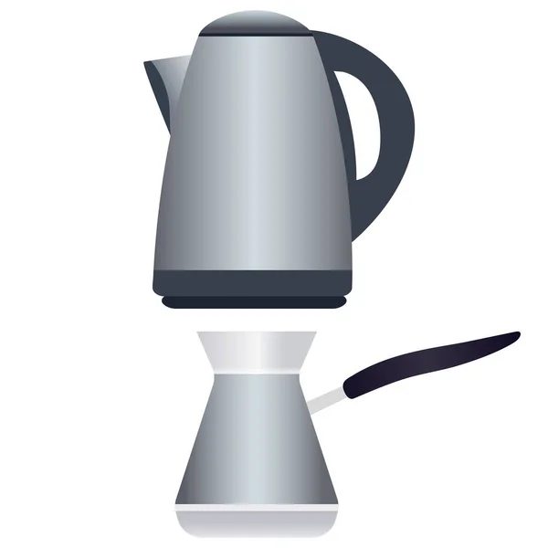 Электрический чайник и кофе infuser на белом фоне — стоковый вектор