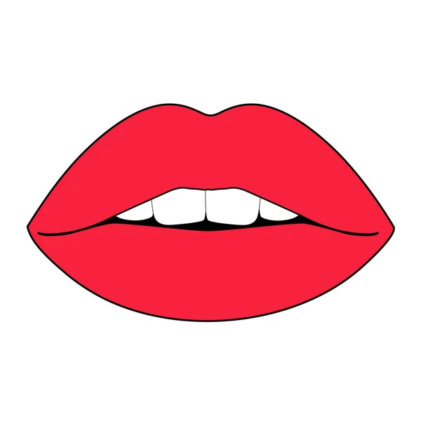 Κόκκινα χείλη με δόντια σε λευκό φόντο — Διανυσματικό Αρχείο