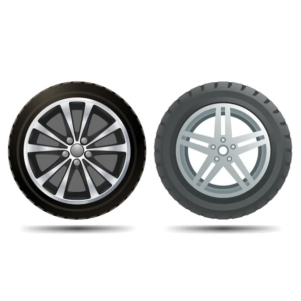 Dos ruedas de coche diferentes sobre un fondo blanco — Archivo Imágenes Vectoriales