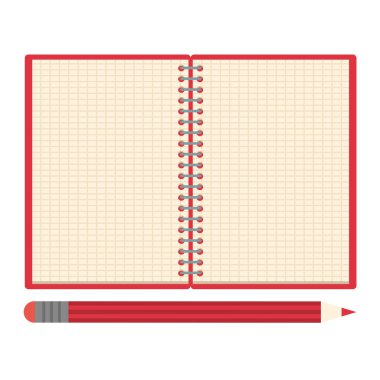 Beyaz arka plan üzerinde kırmızı kalem ile kırmızı açık not defteri