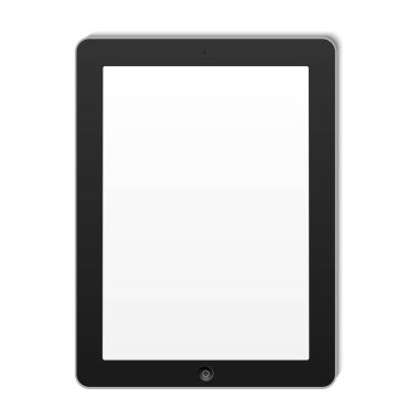 Beyaz arka plan üzerinde düğmeli gerçekçi tablet.