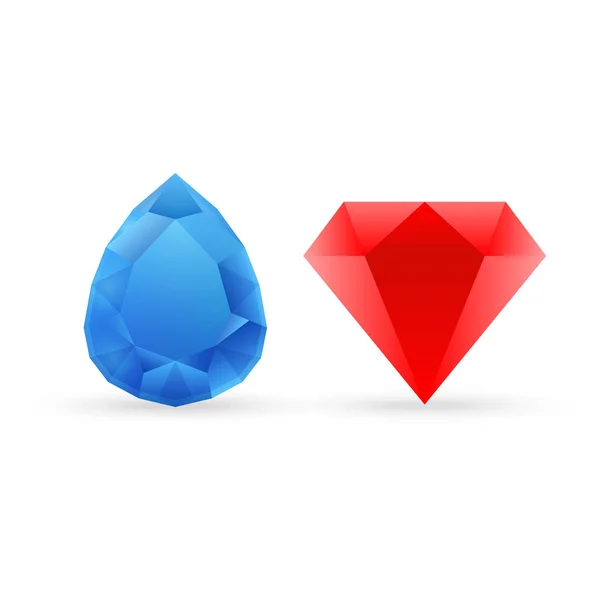 Dois diamantes: vermelho e azul com uma sombra —  Vetores de Stock