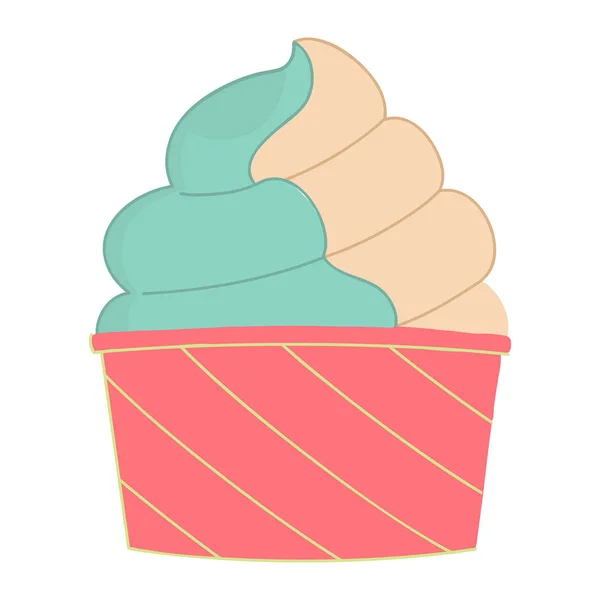 Cupcake multicolorido de desenhos animados em uma forma listrada rosa —  Vetores de Stock