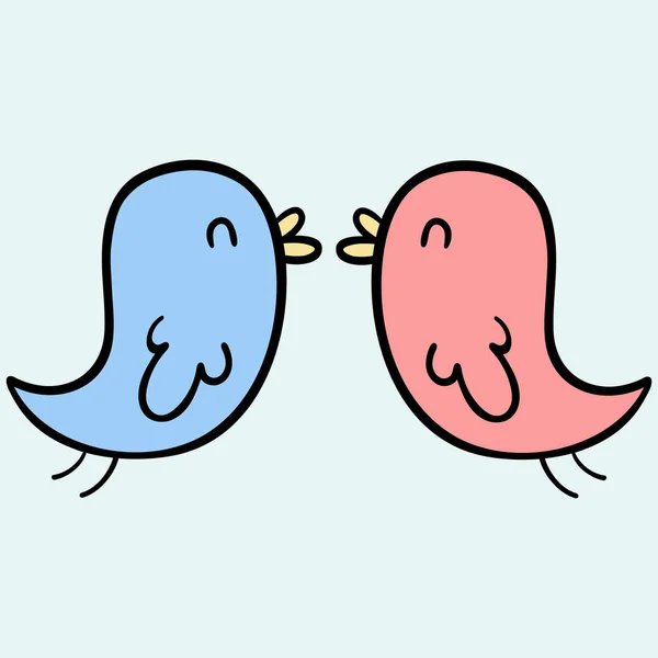 Roztomilí ptáci v lásce na modrém pozadí — Stockový vektor