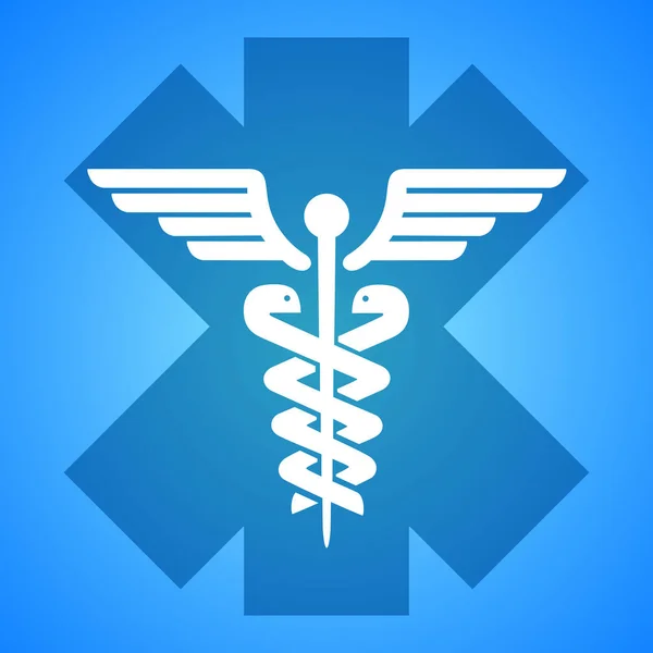 Insignia del emblema de la medicina con serpientes sobre fondo azul — Vector de stock