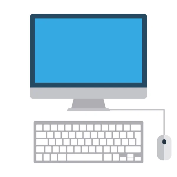흰색 배경에 키보드와 마우스가 있는 데스크톱 컴퓨터 — 스톡 벡터
