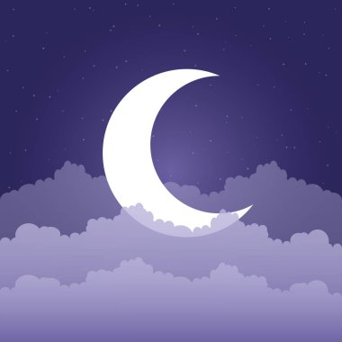 Gece gökyüzünde bulutların üzerinde büyüyen ay